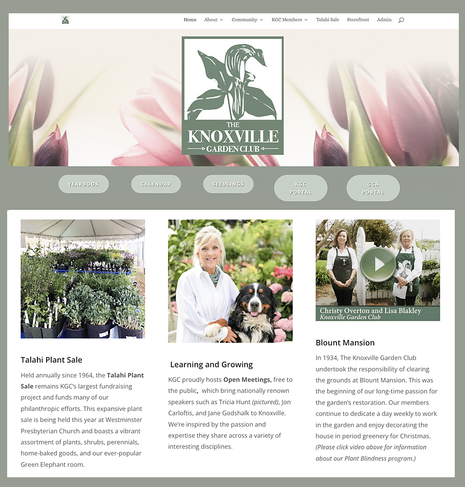 Interactive Knoxville Garden Club website created by Kristin Designs